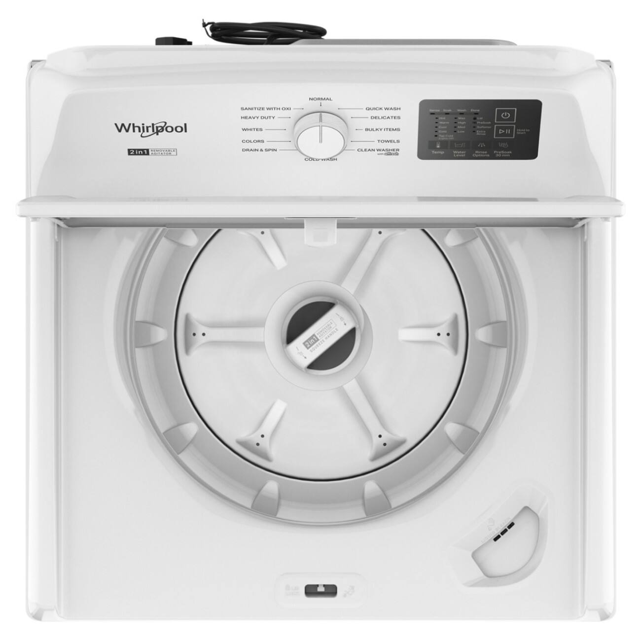NORMAL  
SANITIZE WITH OXI  
QUICK WASH  
Whirlpool 2in1 BOILERATOR  
HEAVY DUTY WHITES COLORS DRAIN & SPIN  
COLOVIDASH  
DELICATES BULKY ITEMS TOWELS CLEAN WASHER  
Temp  
DII Walter FreSnan Options  
1 STONTH 2in1  
Bur