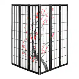 VEVOR - Room Divider, 6 Panel Japanese Room Divider Screen, Wood Folding Privacy Screen Indoor, Japanese Partition Portable - Black