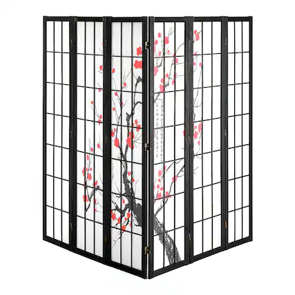 Front. VEVOR - Room Divider, 6 Panel Japanese Room Divider Screen, Wood Folding Privacy Screen Indoor, Japanese Partition Portable - Black.