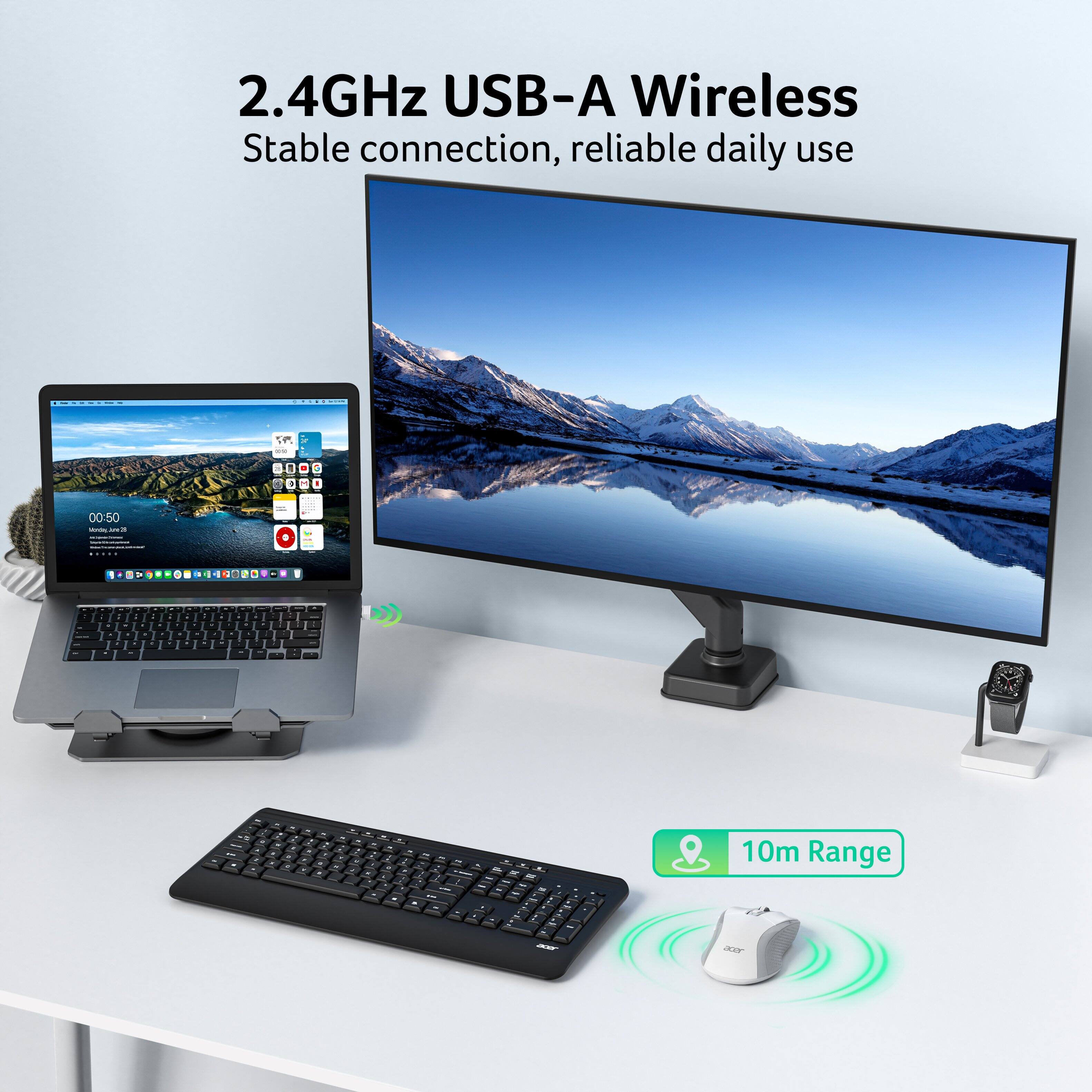 2.4GHz USB-A Wireless  
Stable connection, reliable daily use  

10m Range