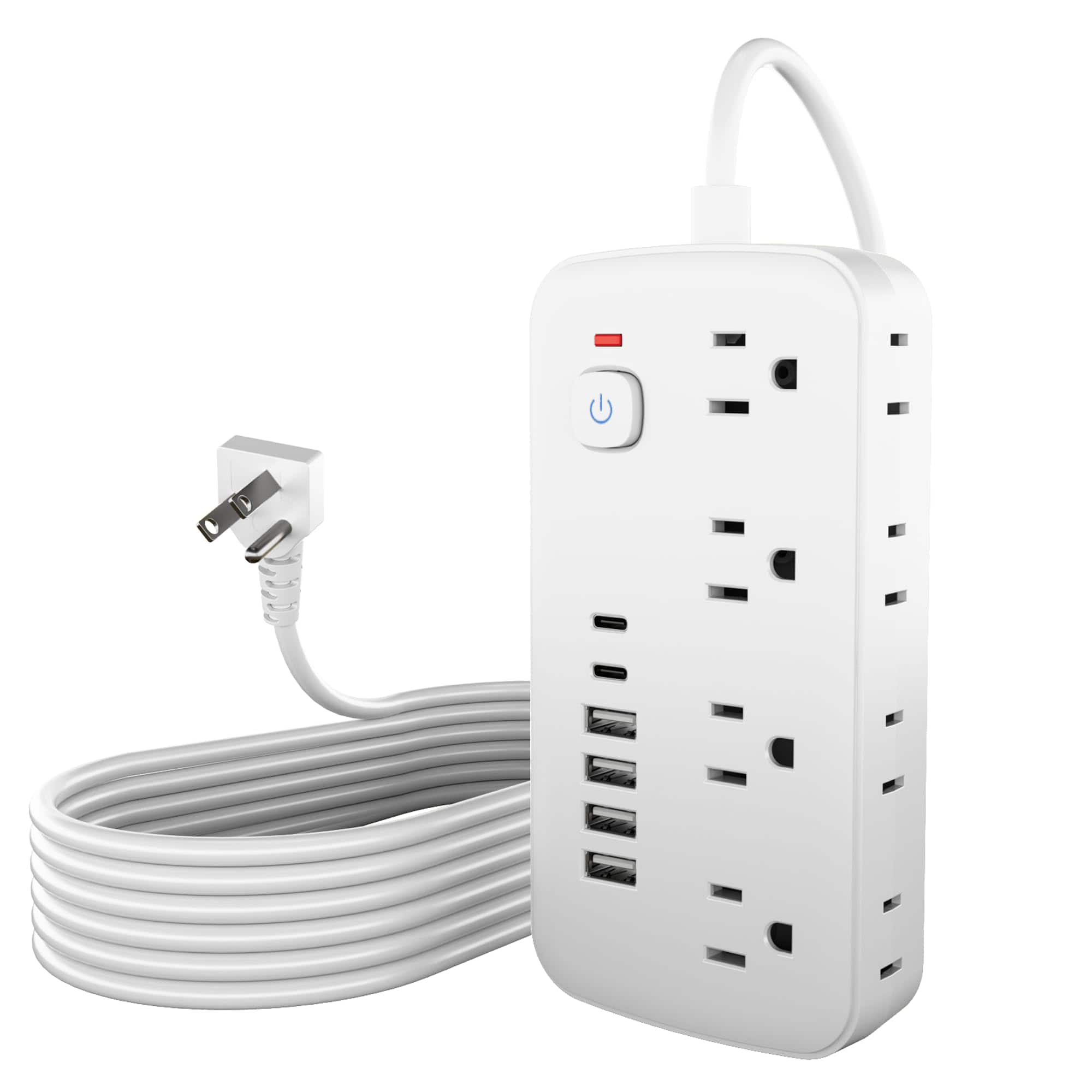Dazzed Corner - 8 Outlets Surge Protector Power Strip, 5FT Extension Cord - White