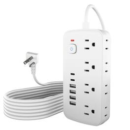 Dazzed Corner - 8 Outlets Surge Protector Power Strip, 5FT Extension Cord - White