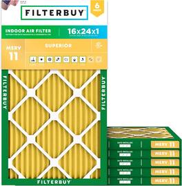 Filterbuy - 16x24x1 MERV 11 Pet & Allergy Defense, Electrostatic Pleated HVAC AC Furnace Air Filters Replacement (6-Pack) - Gold