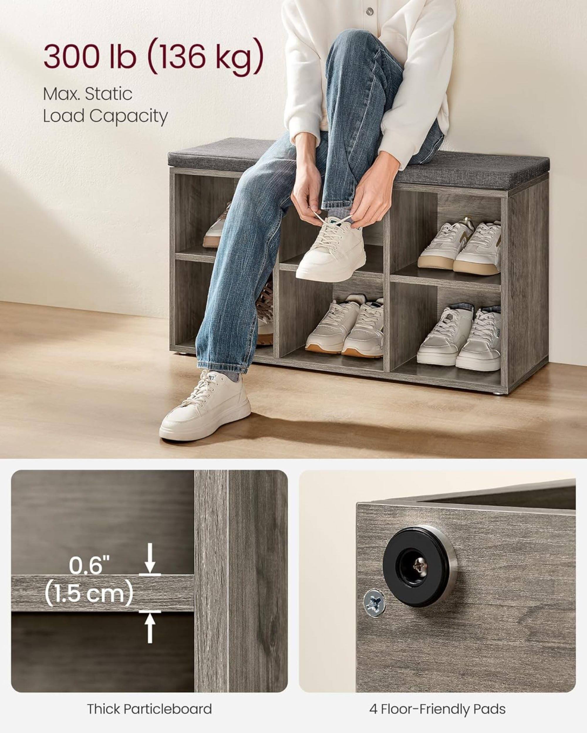 300 lb (136 kg)  
Max. Static Load Capacity  

0.6" (1.5 cm) Thick Particleboard  

4 Floor-Friendly Pads