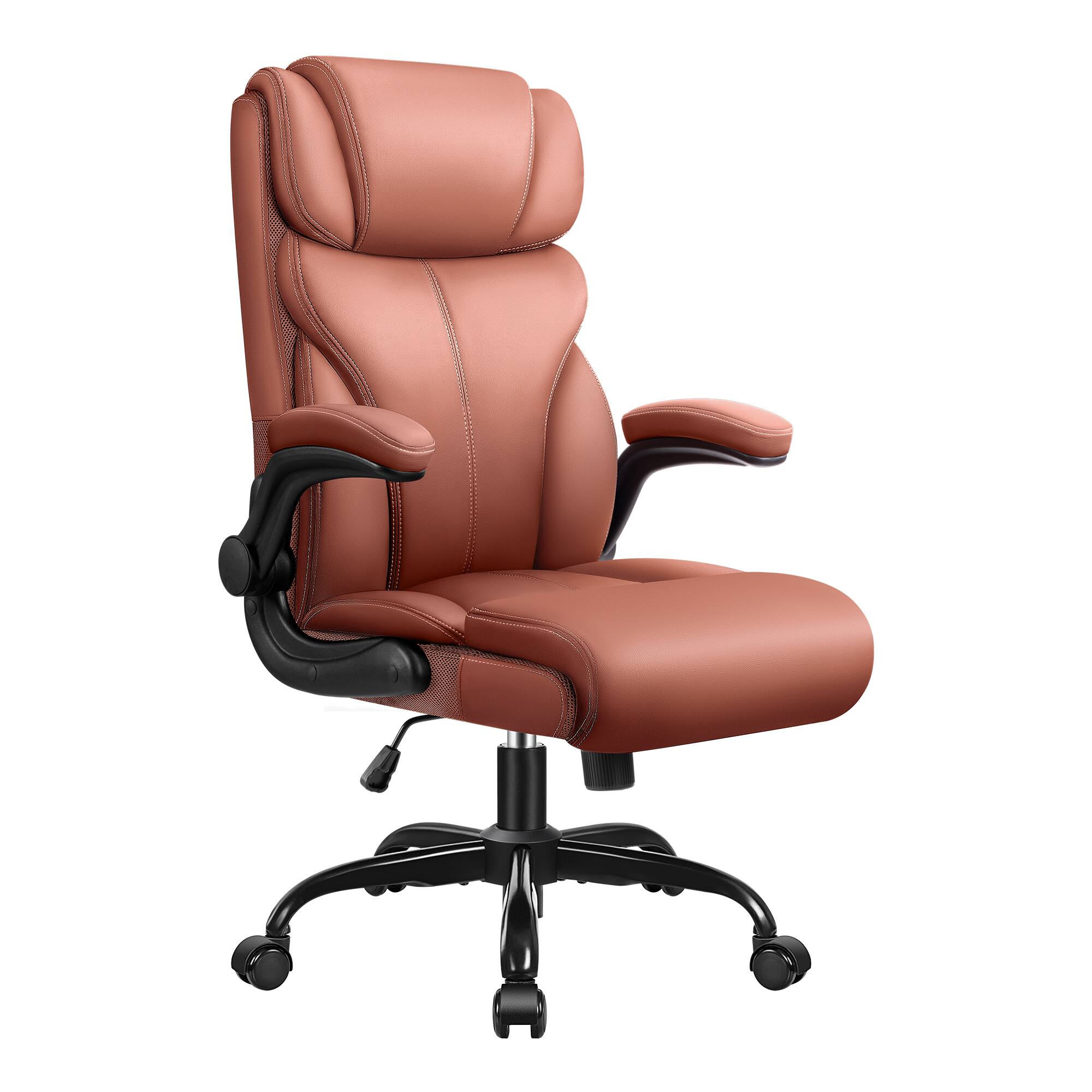 Left. Brick Attic - Ergonomic Leather Office Chair, Executive Computer Desk Chairs with Rocking Function and Adjustable Flip-up Armrests - Brown.