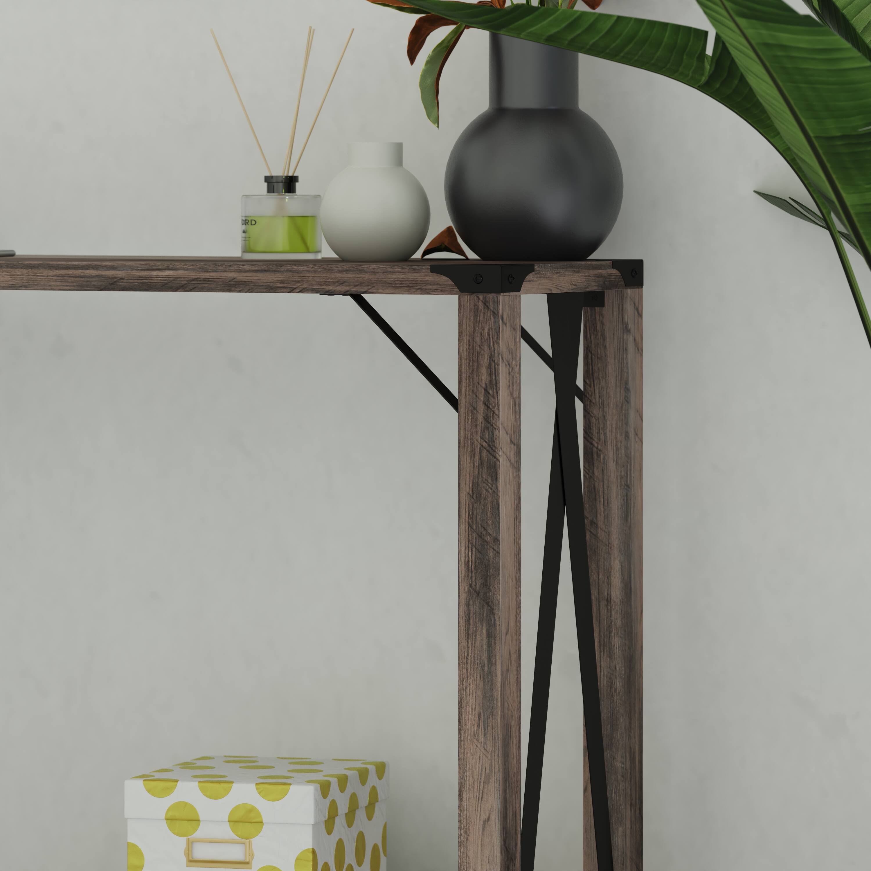 Alt View 4. Emma + Oliver - Marella Engineered Wood Modern Farmhouse Entryway Console Table with Metal Accents - Gray Wash.