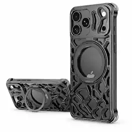 Dteck - For iPhone 18 Pro Max Magnetic Case 360° Ring Kickstand Shockproof Heat Dissipation Aluminum Metal Cover - Black