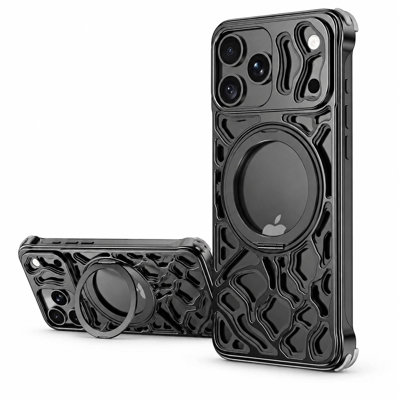Dteck - For iPhone 18 Pro Max Magnetic Case 360° Ring Kickstand Shockproof Heat Dissipation Aluminum Metal Cover - Black