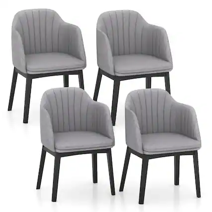 Front. Gymax - Gymax 4PCS Modern Dining Chairs Upholstered Velvet Accent Chairs w/ Curved Backrests - Black, Grey.