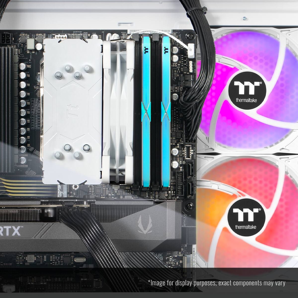 The text on the image is:

"Thermaltake 1iRE TX"

"Image for display purposes, exact components may vary"
