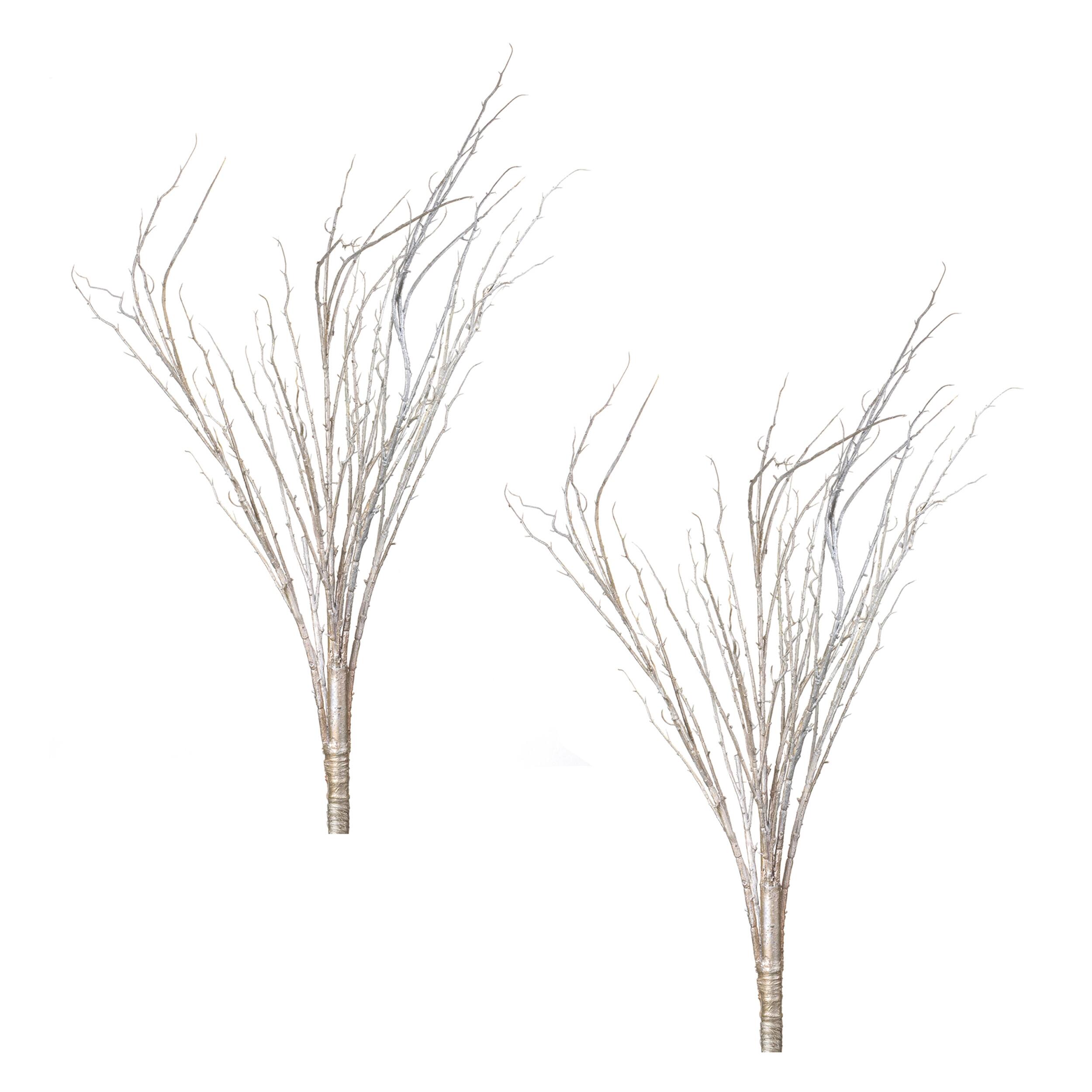 Left. BreeBe - Snowy Flocked Branch (Set of 2) - Silver.