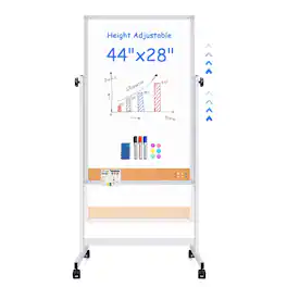 maxtek - Rolling White Board 44x28 inches Magnetic Cork Board Combo Portable Double-Sided Dry Erase Whiteboards & Presentation - Silver