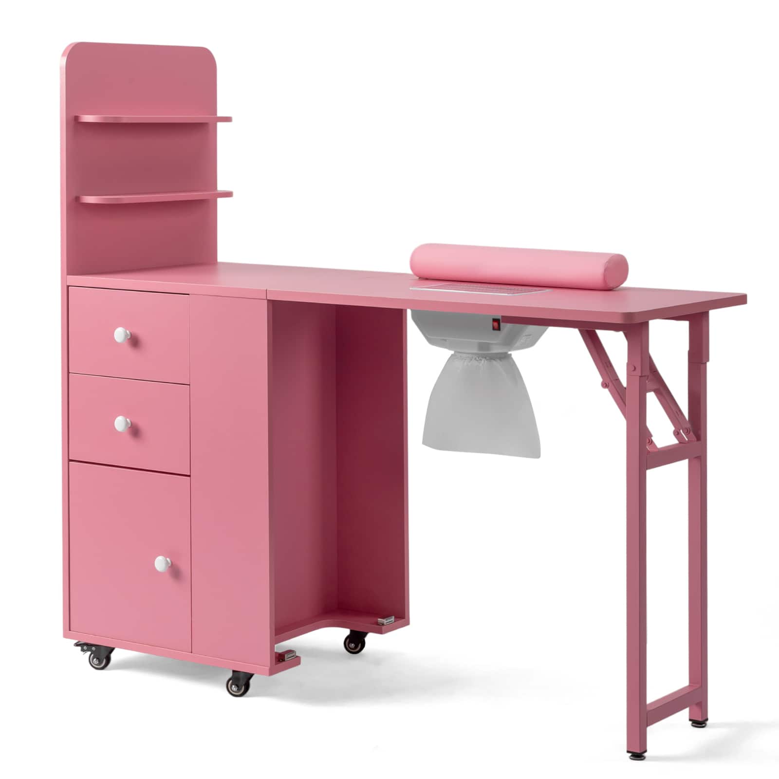Winado - Foldable Manicure Table for Nail Tech, Nail Desk Station Makeup Storage Table - Pink
