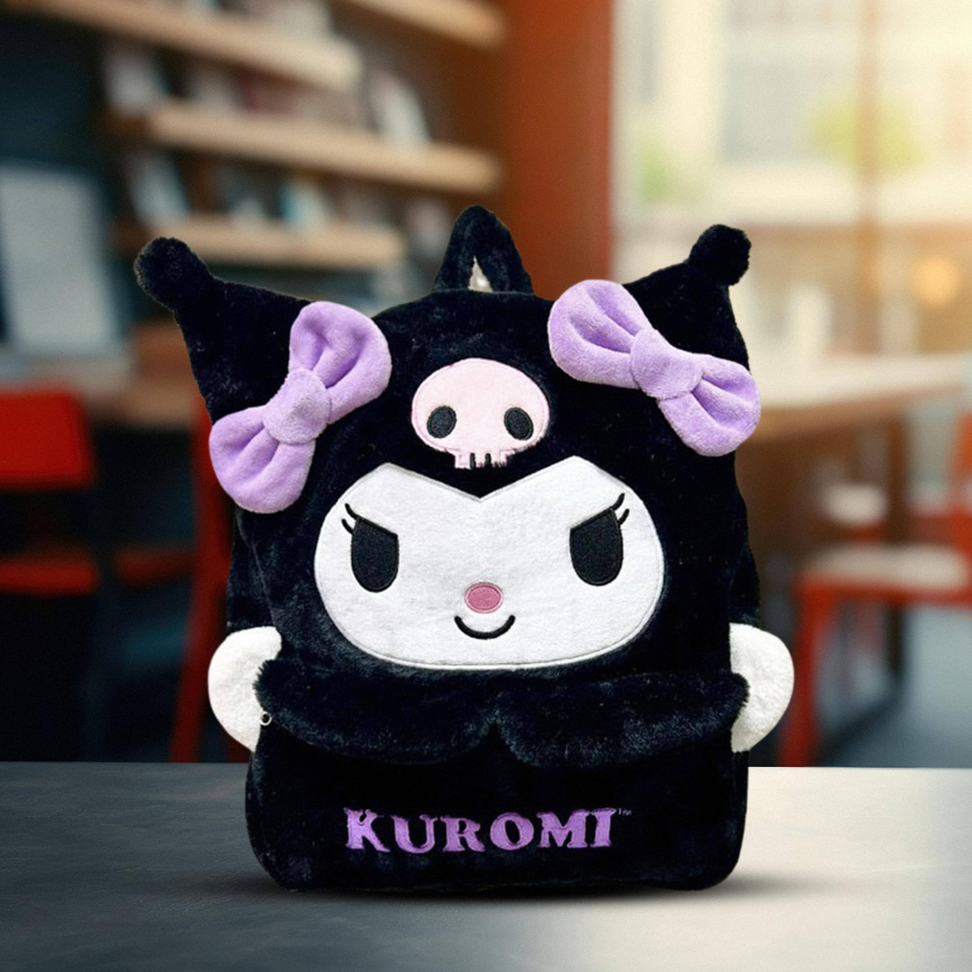 Alt View 1. Hello Kitty - Sanrio Kuromi 16 Inch Embroidered Plush Backpack - Black/Purple.
