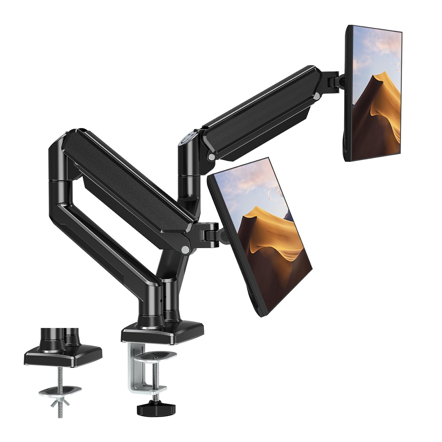 ThinkLink Electronic - Dual Monitor Mount Fits Computer Screen Arm Hold 4.4-19. Full Motion Desk Mounts Monitors Gas Spring Stand - Black