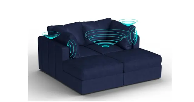 Front. Lovesac - 4 Seats + 4 Sides Sapphire Navy Corded Velvet & Lovesoft with 8 Speaker Immersive Sound + Charge System - Sapphire Navy.