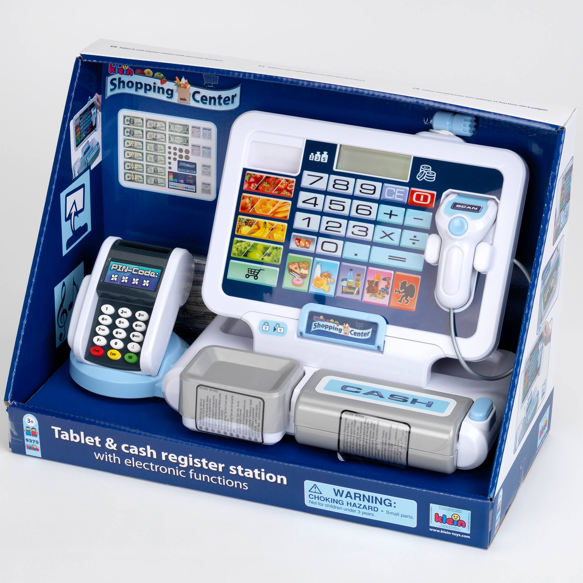 I - | | | DEW klein Shopping Center -   -  8 9 CE 4 O 5 6 SUAN P 1 2 3 X + 0 = PIN-Code: U N X - ! T -. -. .. an 1 - -   Shopping Center t a . - - - CASH 3+ 1 1 - N37 . Tablet & with cash electronic register station functions CHOKING Hazard - Small parts. Not for children under 3 years. p% klein wotwww.kii-boyt.com