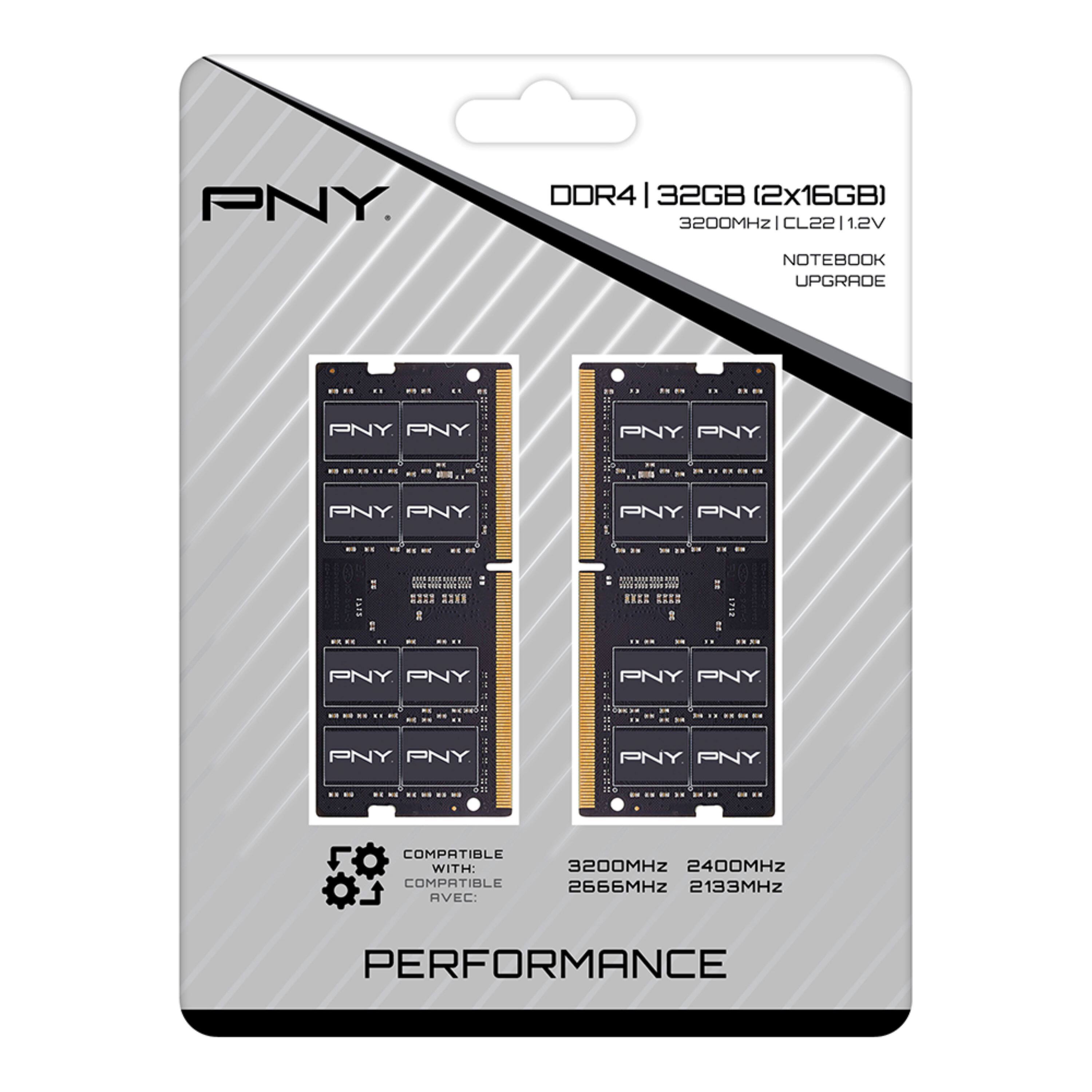 Alt View 1. PNY - Performance 32GB (2x16GB) 3200MHz DDR4 DRAM CL22 So-DIMM  Notebook/Laptop Memory Kit - Black.