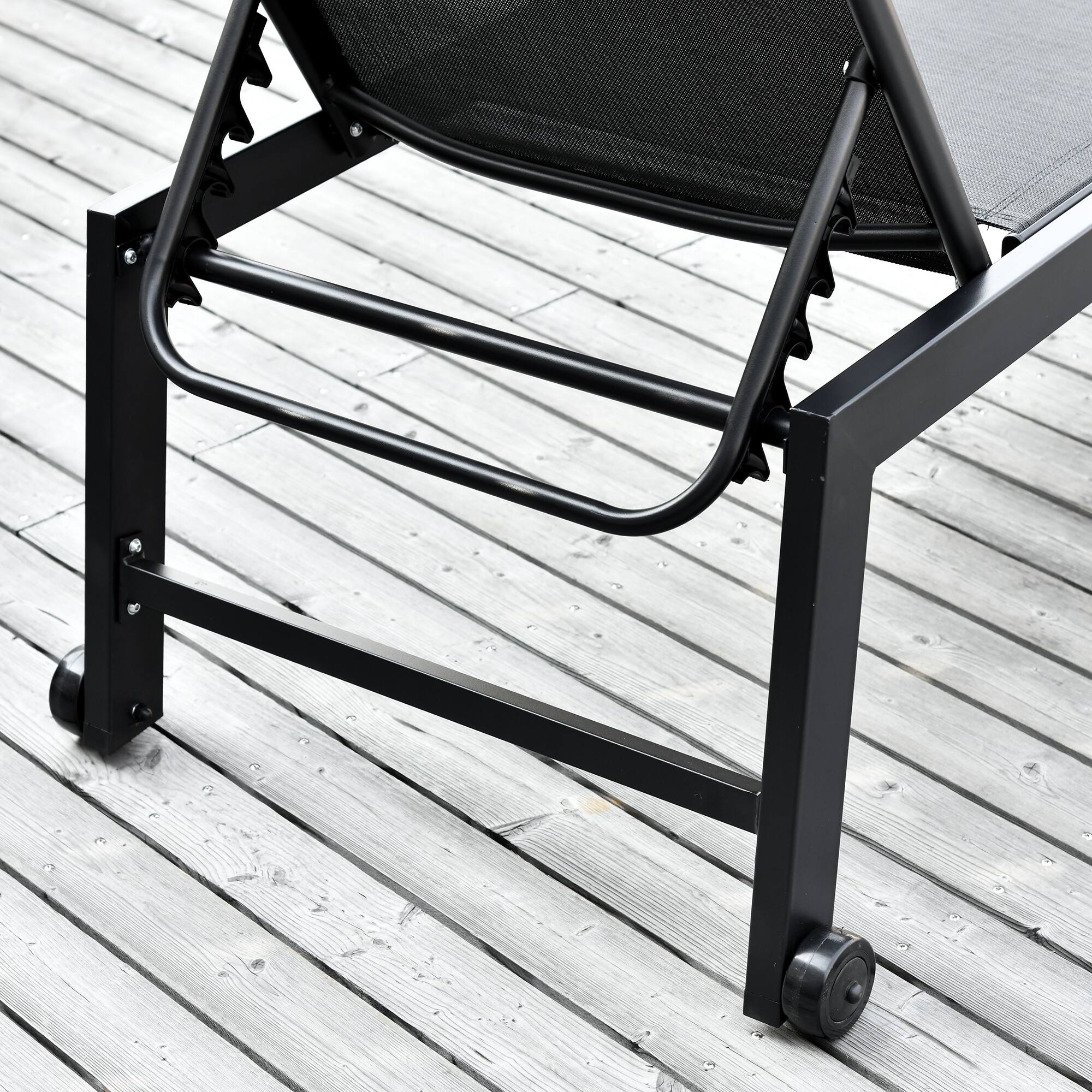 Alt View 8. Outsunny - Outdoor Chaise Lounge with Wheels, Five Position Recliner for Sunbathing, Suntanning, Steel Frame, Breathable Fabric - Black.