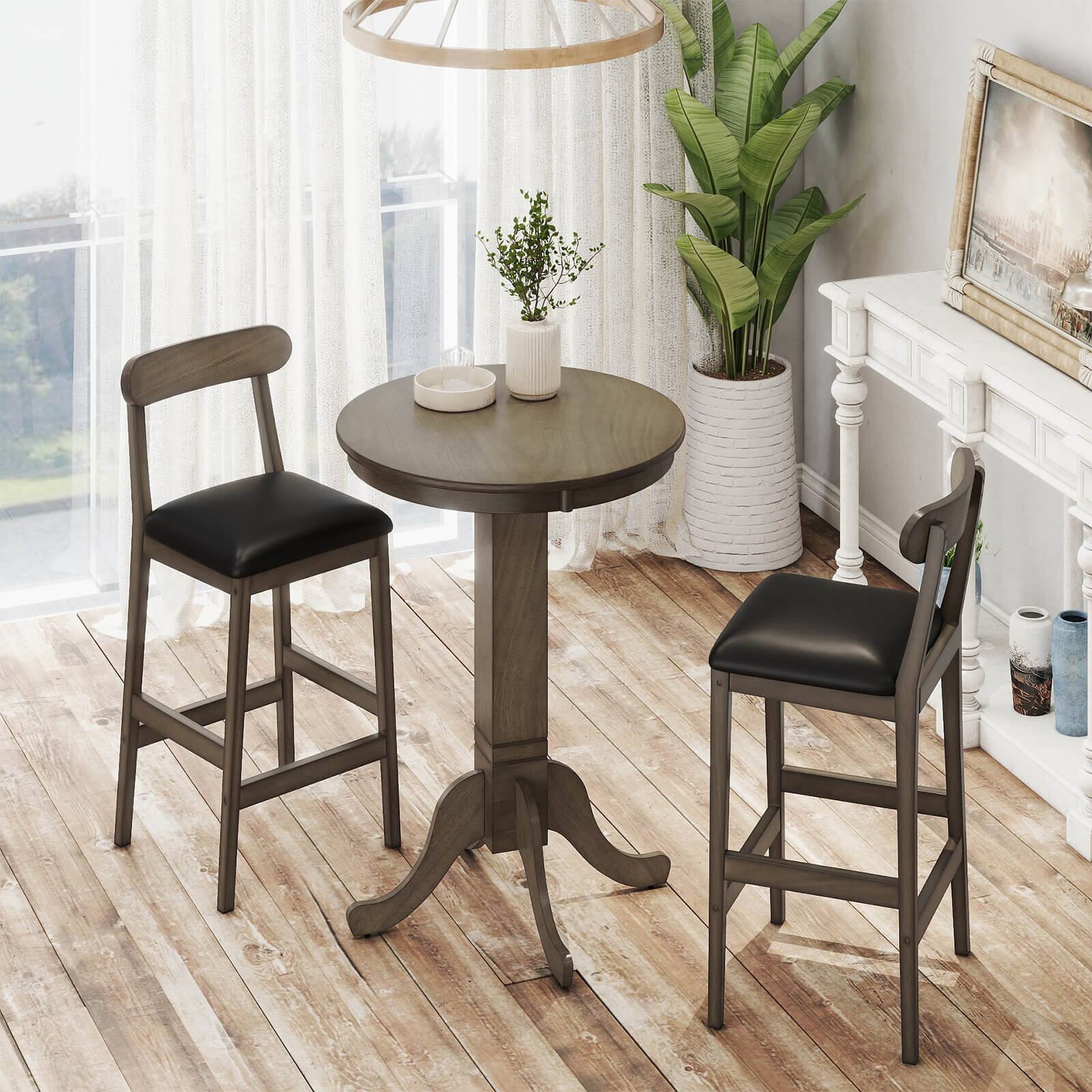 Alt View 4. Costway - Costway Set of 2 Bar Stools with Rubber Wood Legs, Footrests, Curved Backrests for Kitchen - Oak,Black.