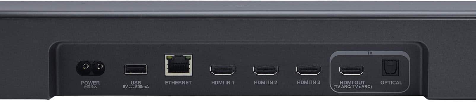 TV POWER
USB 5V 500mA
ETHERNET
HDMI IN 1
HDMI IN 2
HDMI IN 3
HDMI OUT (TV ARC/ TV eARC)
OPTICAL