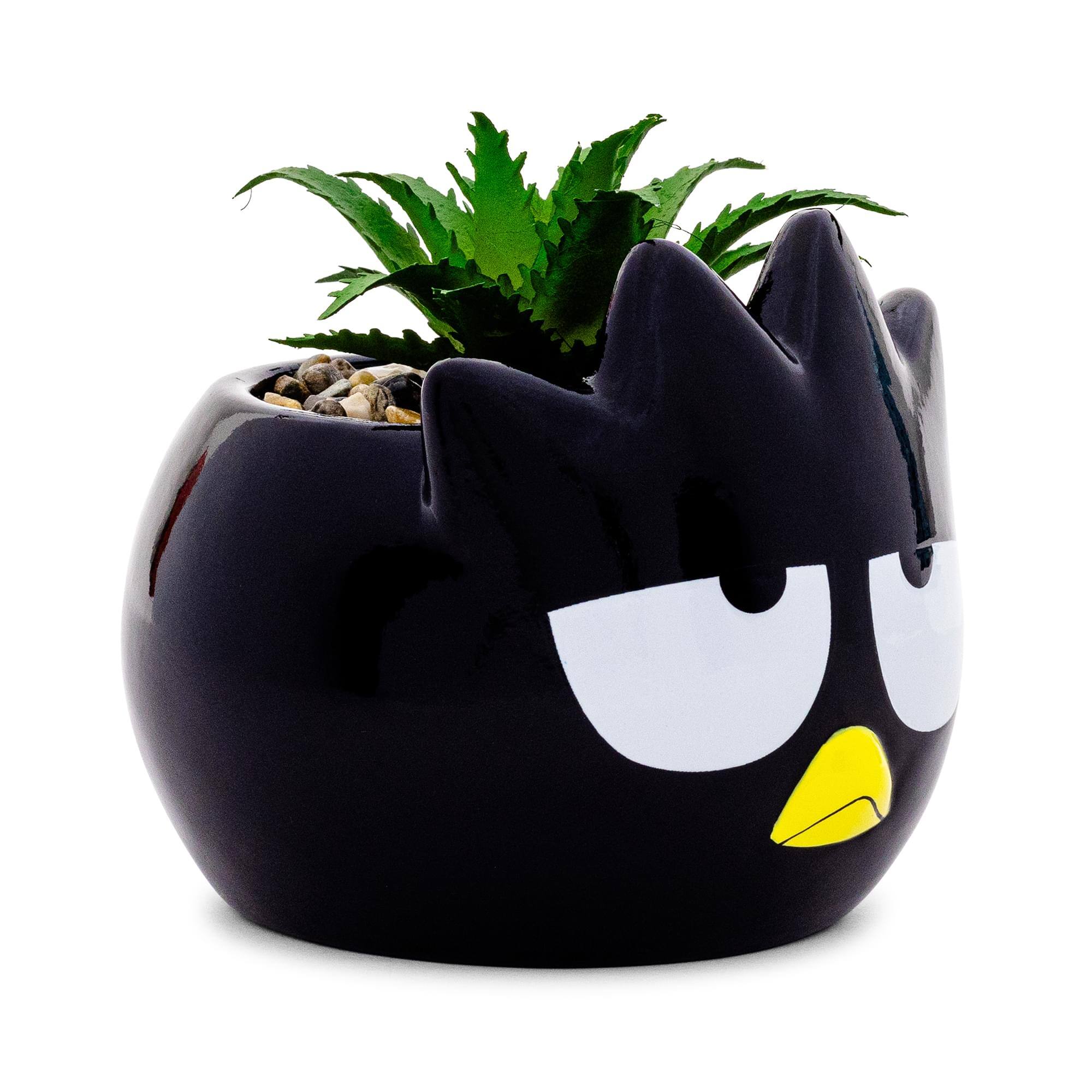 Alt View 1. Silver Buffalo - Sanrio Badtz-Maru 3-Inch Ceramic Mini Planter With Artificial Succulent - Black.