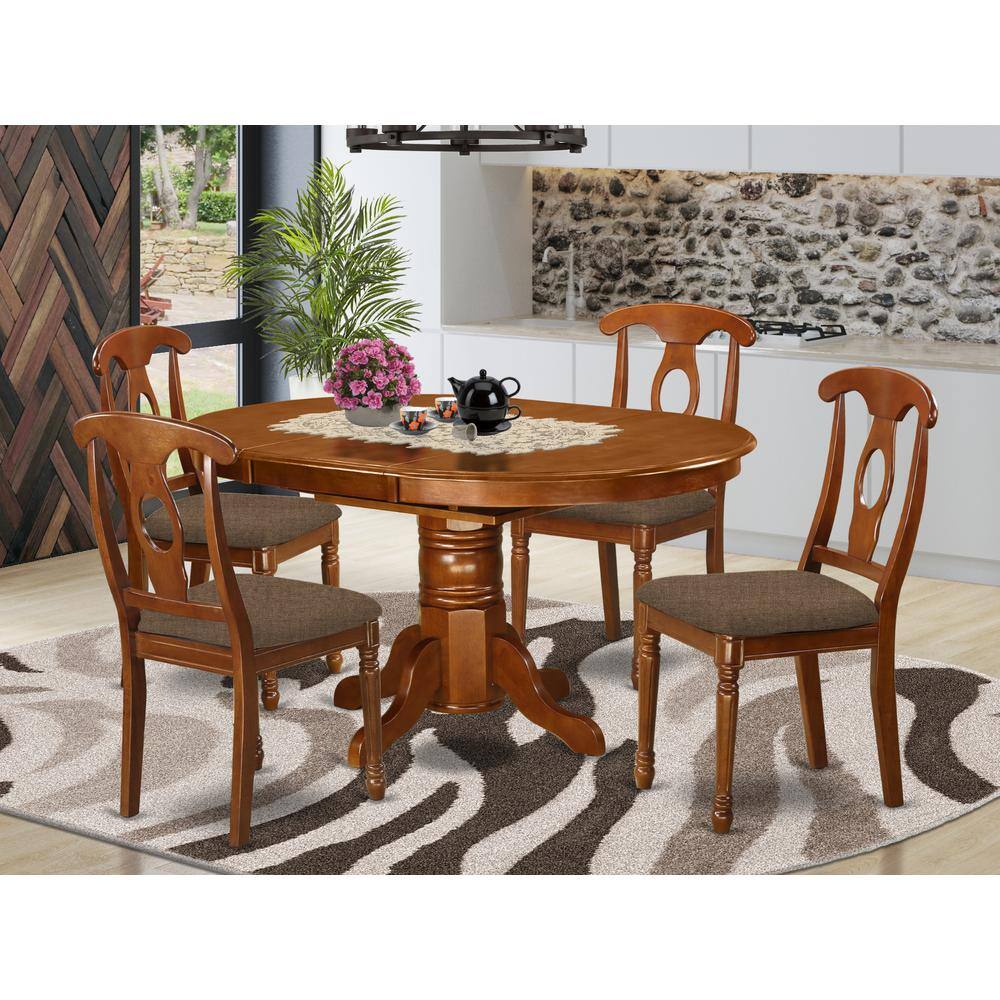 Back. East West Furniture - AVNA5-SBR-C 5 Pc Dining set-Dining Table with Leaf and 4 Kitchen Chairs. - Saddle Brown.