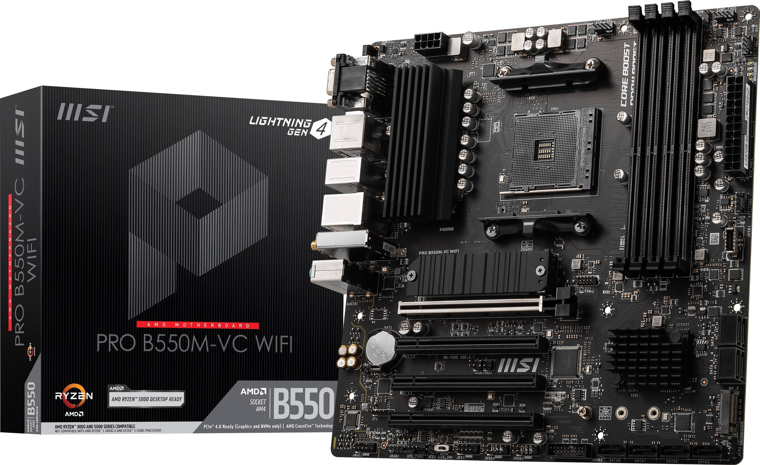 MSI - PRO B550M-VC WIFI (Socket AM4) AMD B550 MATX DDR4 Wi-Fi 6E Motherboard - Black