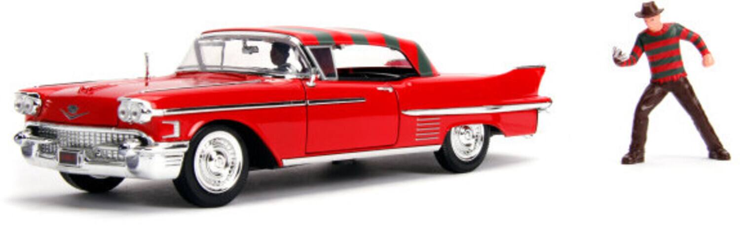 Front. Jada Toys - Jada Toys - 1:24 1958 Cadillac Series 62 - Nightmare On Elm Street - Freddy Krueger Figure   - Collectibles - Multicolor.