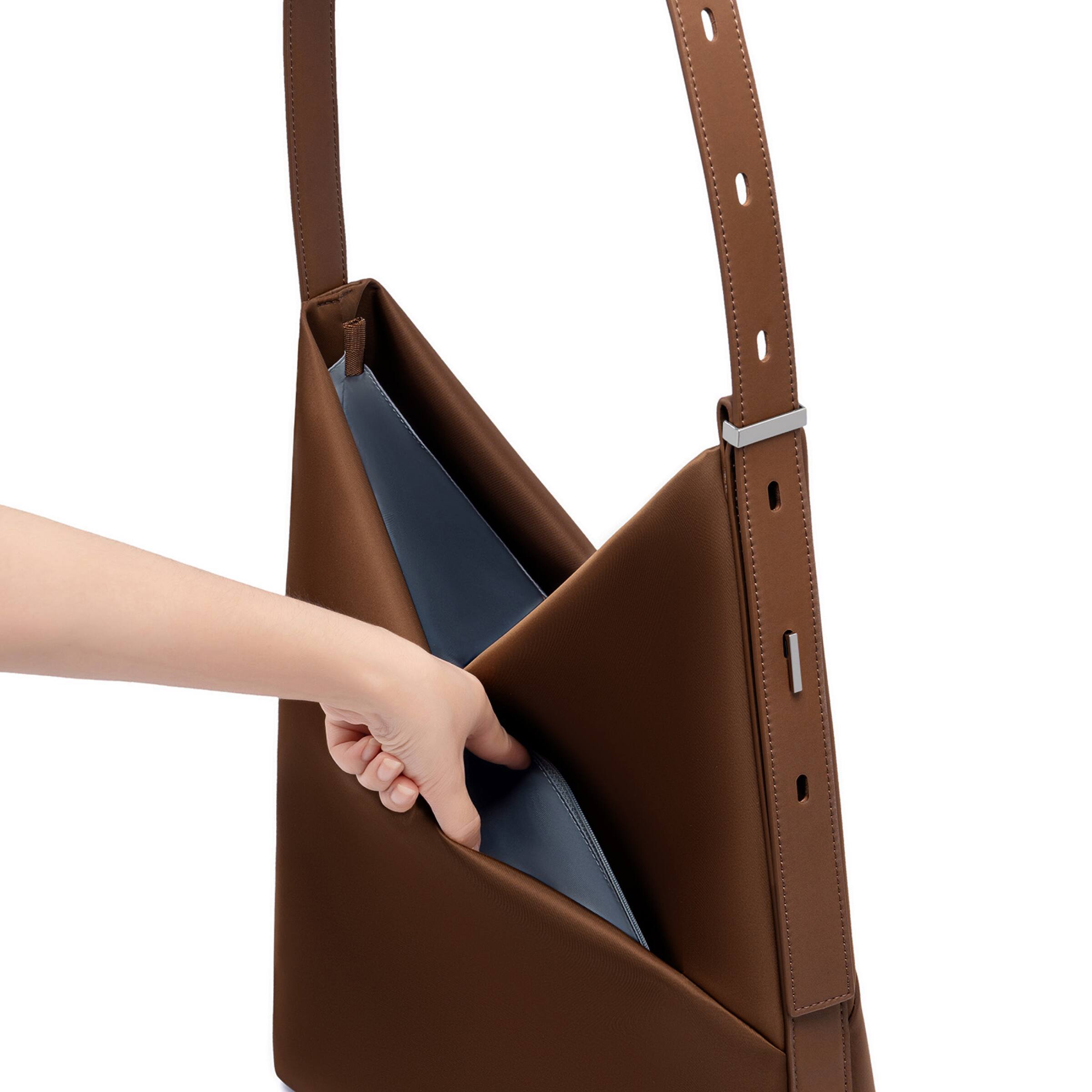Back. Lux & Nyx - Lux & Nyx - Origami 15" Laptop Hobo Bag - Convertible Shoulder Bag - Sepia.