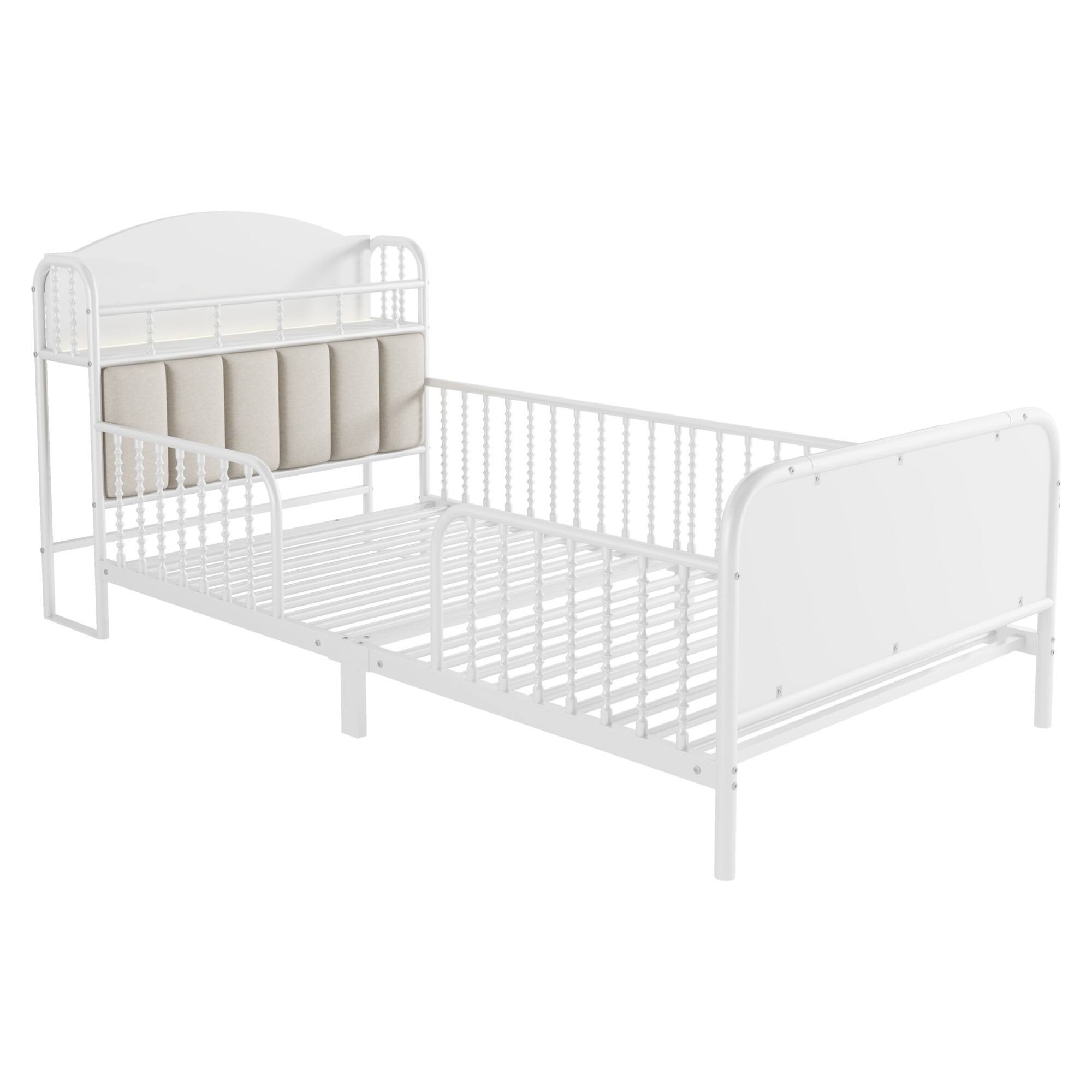 Alt View 5. GOODSILO - Kids Twin Metal Platform Bed Frame with Upholstered Headboard and LED Lighting - White.
