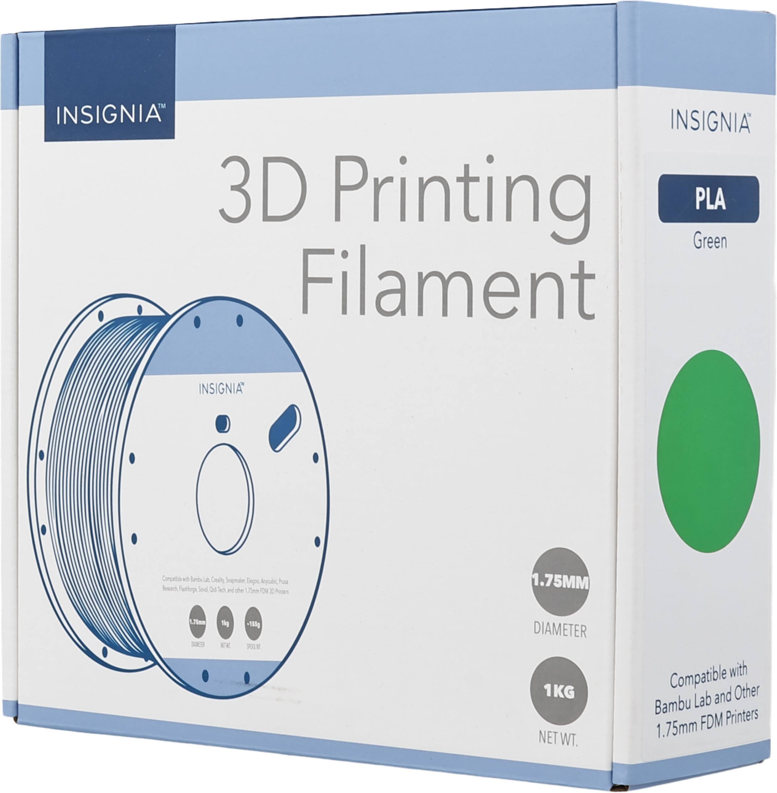 INSIGNIA 3D Printing PLA Green Filament  
INSIGNIA Compatible  
1.75MM DIAMETER  
1KG NET WT.  
Compatible with Lab and Other Bambu Printers 1.75mm FDM