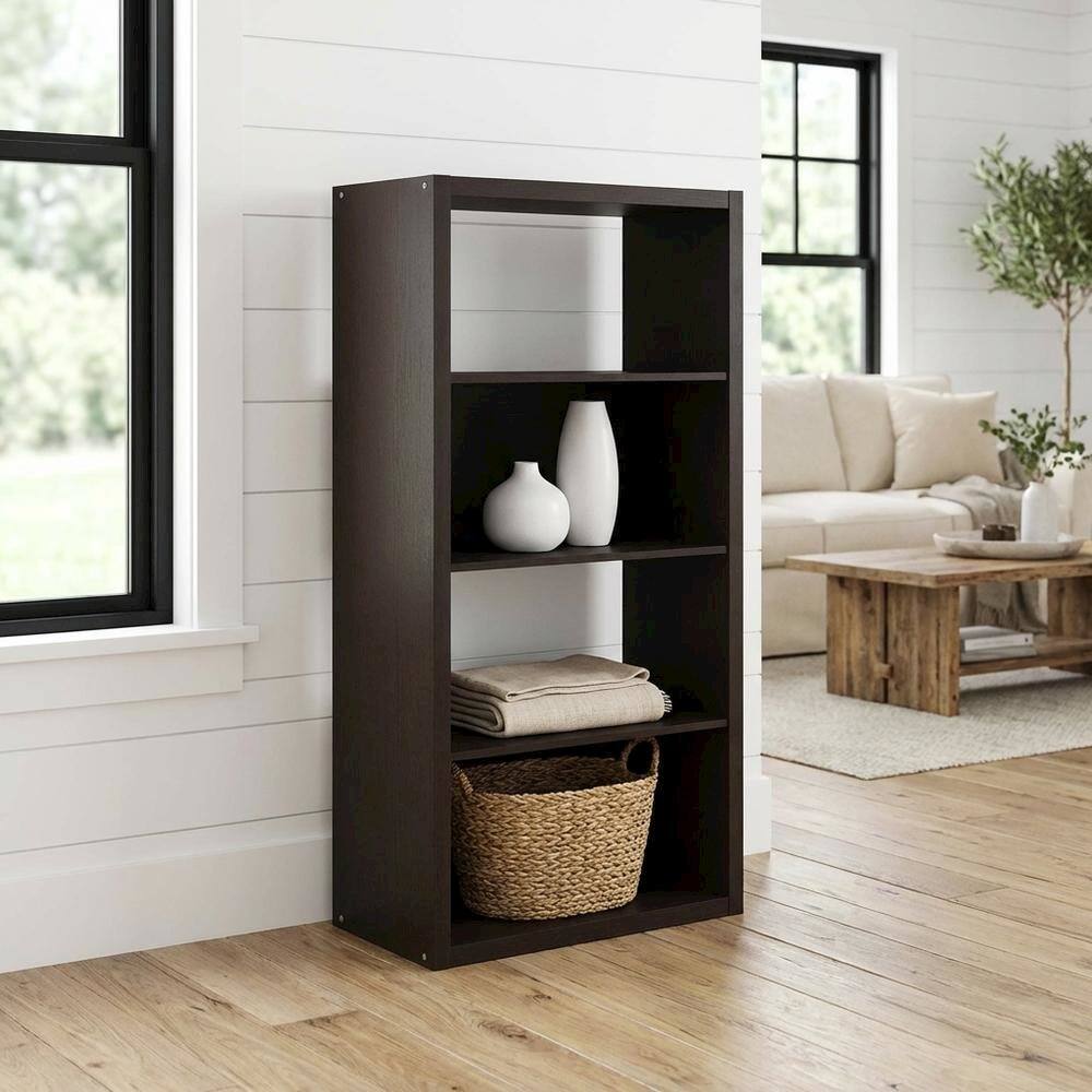 Angle. FurniFact - Engineered Wood bookcase with sturdy construction and classic design - Dark Oak.