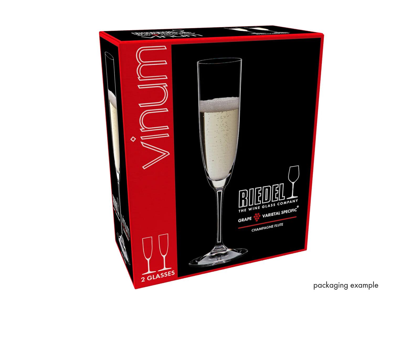 Butterstor.com  
vinum MUTV  
RIEDEL GLASS COMPANY  
THE WINE SPECIFIC VARIETAL GRAPE FLUTE CHAMPAGNE  
2 GLASSES  
packaging example