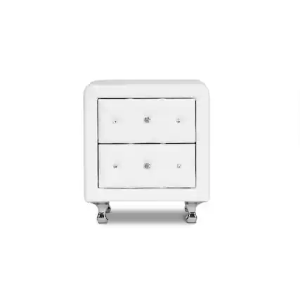 Front. Baxton Studio - Stella Crystal Tufted Upholstered Modern Nightstand - White.