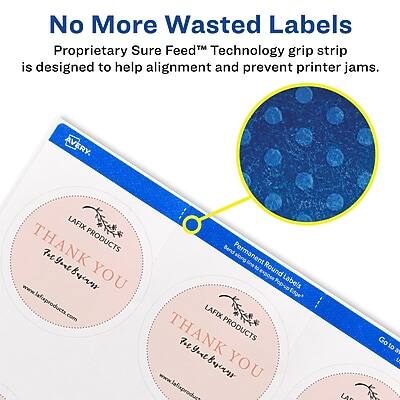 No More Wasted Labels  
Proprietary Sure Feed™ Technology grip strip is designed to help alignment and prevent printer jams.

AVERY  
LAFIX THANK PRODUCTS  
THANK YOU  
www.lafixproducts.com

Bend Permanent  
Go to a Round PopeD Labels Edge
