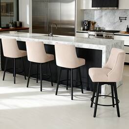 Dyonery - Counter Height Bar Stools Set of 4, Modern Swivel Barstools with Back and Wood Legs,26" H Kitchen Counter Stools - Beige