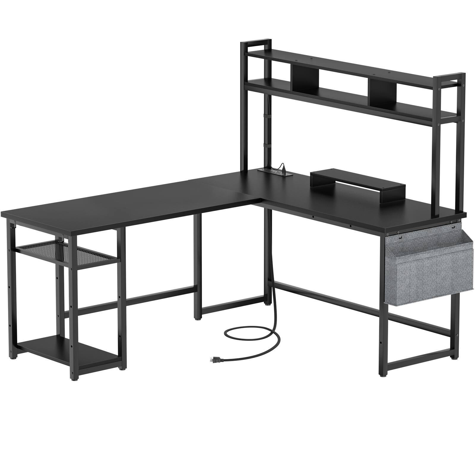Alt View 4. Aheaplus - L Shaped Desk with Hutch, 59'' Gaming Desk with Outlets, LED Lights, and Storage Bag for Home & Office - Black.