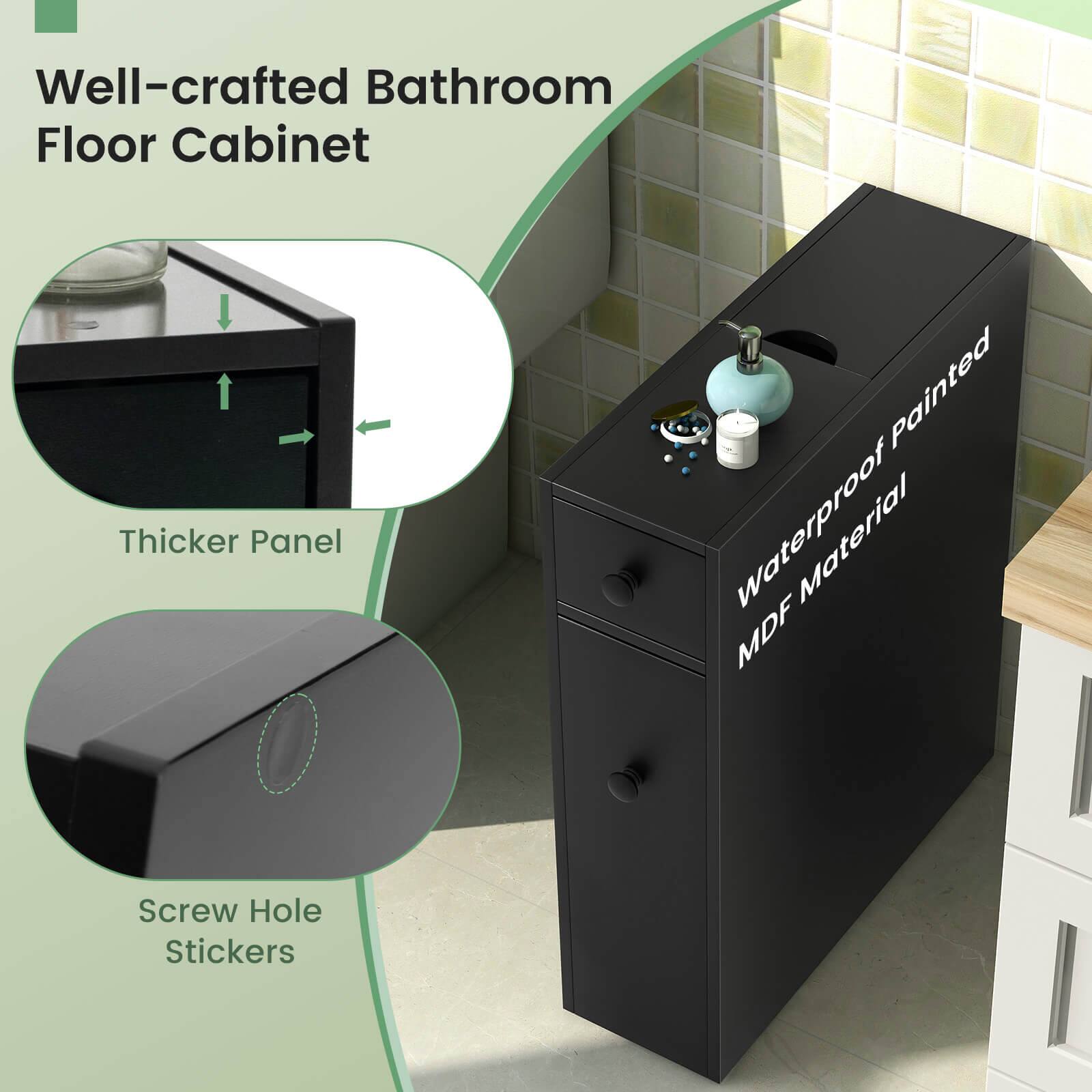 Well-crafted Bathroom Floor Cabinet

Thicker Panel

Screw Hole Stickers

Waterproof Painted MDF Material