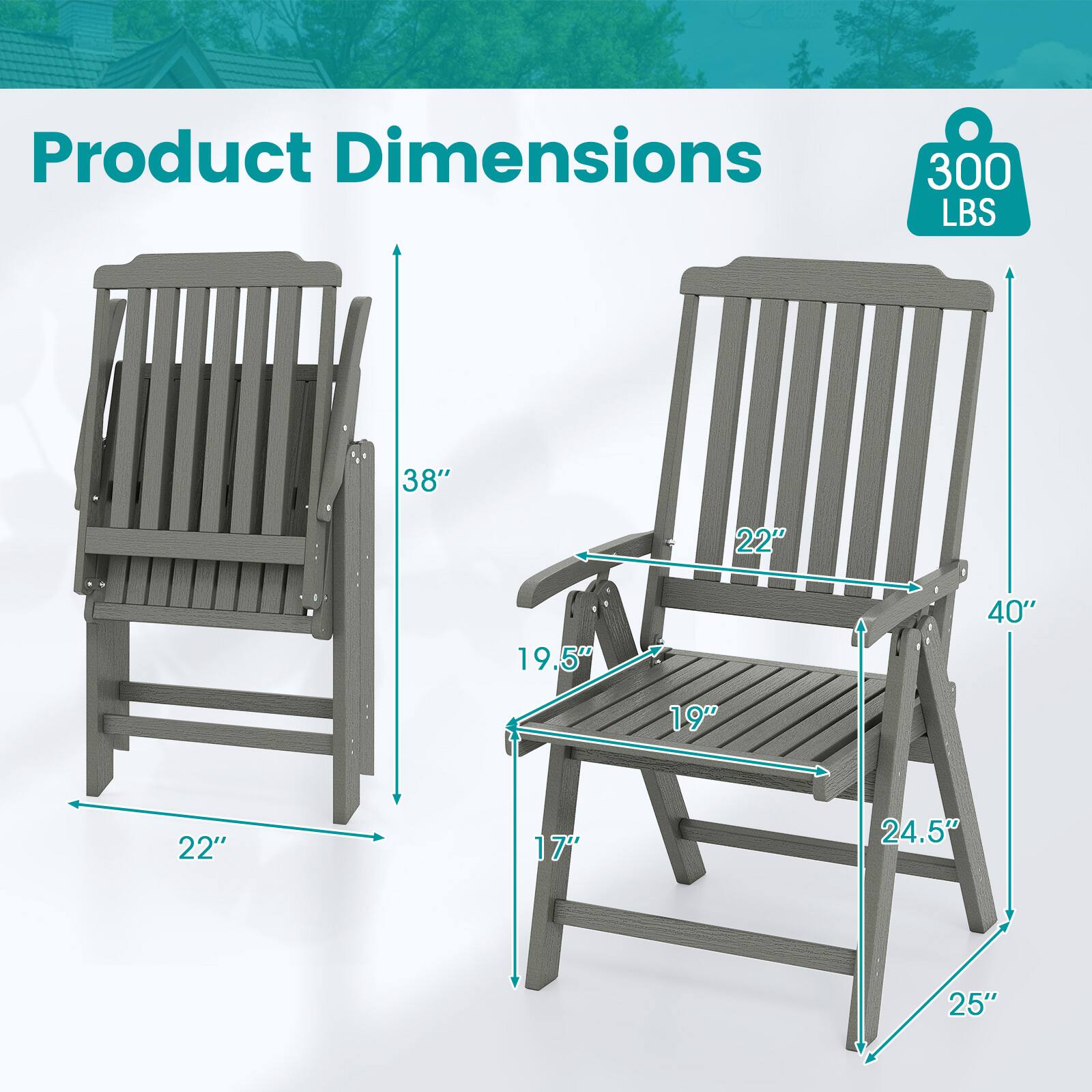 Product Dimensions: 300 LBS, 38" x 22" x 19.5" x 40" x 19" x 22" x 7" x 24.5" x 25"