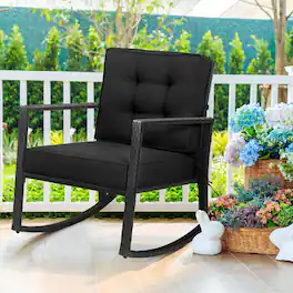 Gymax - Outdoor Wicker Rocking Chair Patio Lawn Rattan Single Chair Glider w/ Cushion - Black