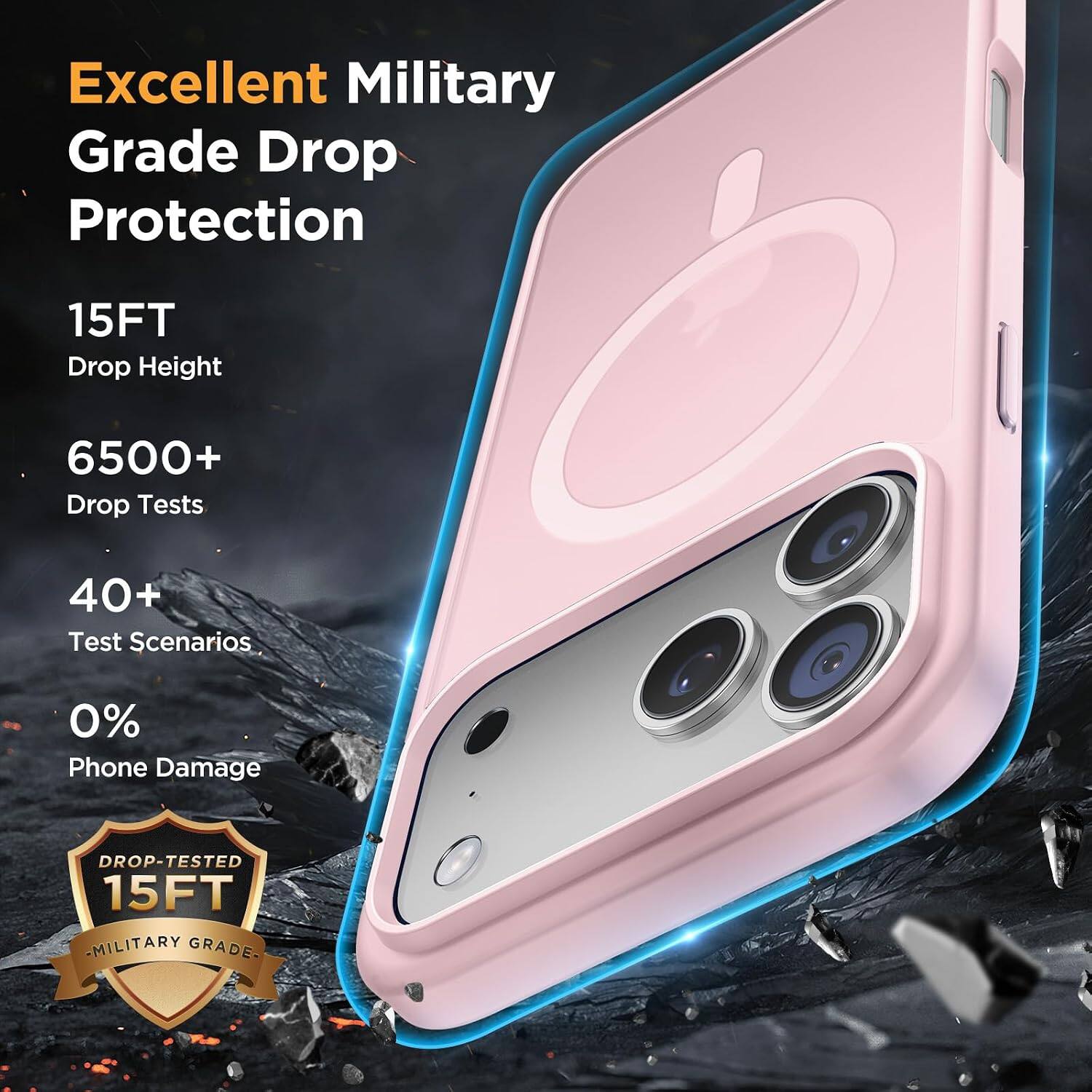 Excellent Military Grade Drop Protection

15FT Drop Height

6500+ Drop Tests

40+ Test Scenarios

0% Phone Damage

DROP-TESTED 15FT - MILITARY GRADE