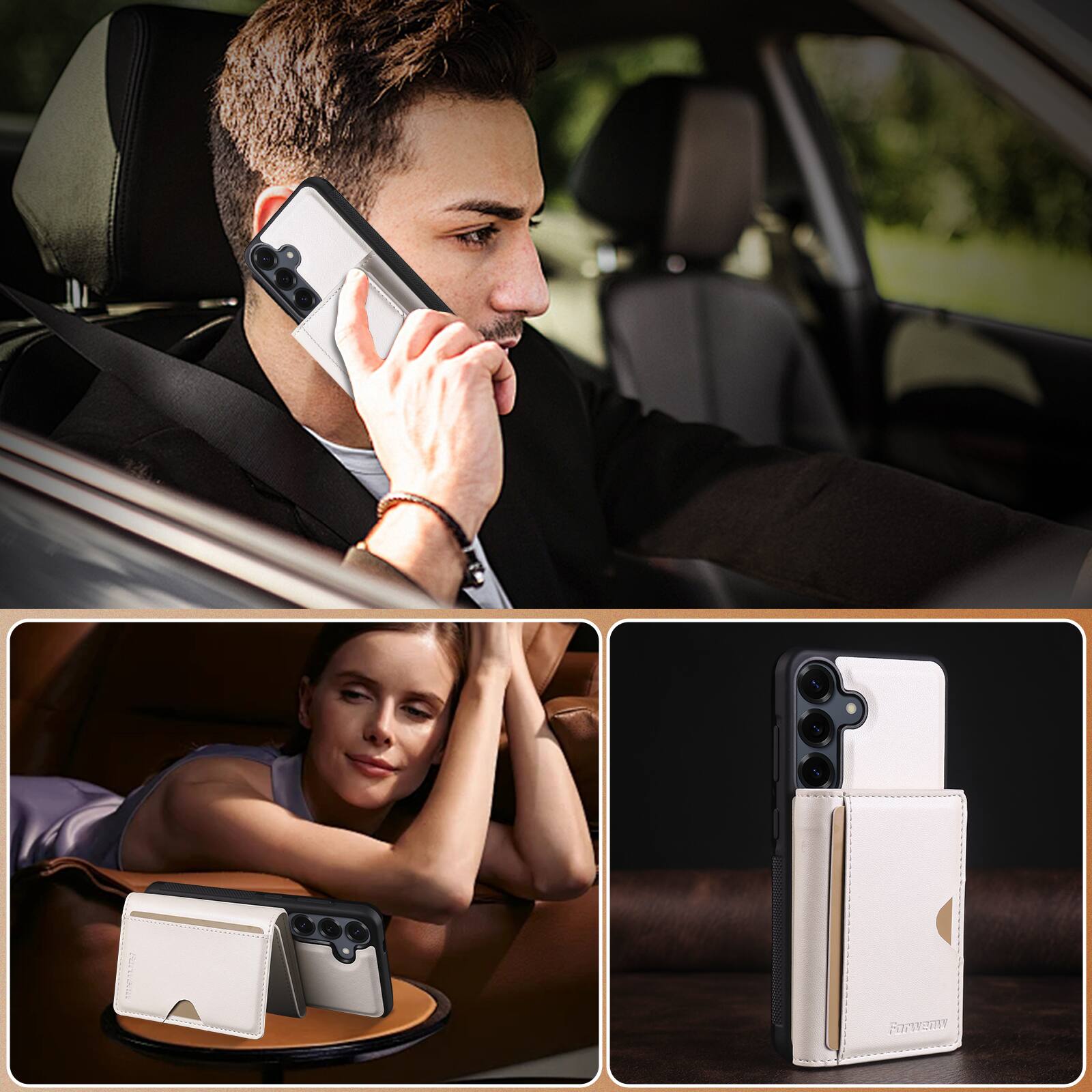 Back. Dteck - 2-in-1 Magnetic Detachable Wallet Case for Samsung Galaxy A56, RFID PU Leather Shockproof Cover with Kickstand - White.