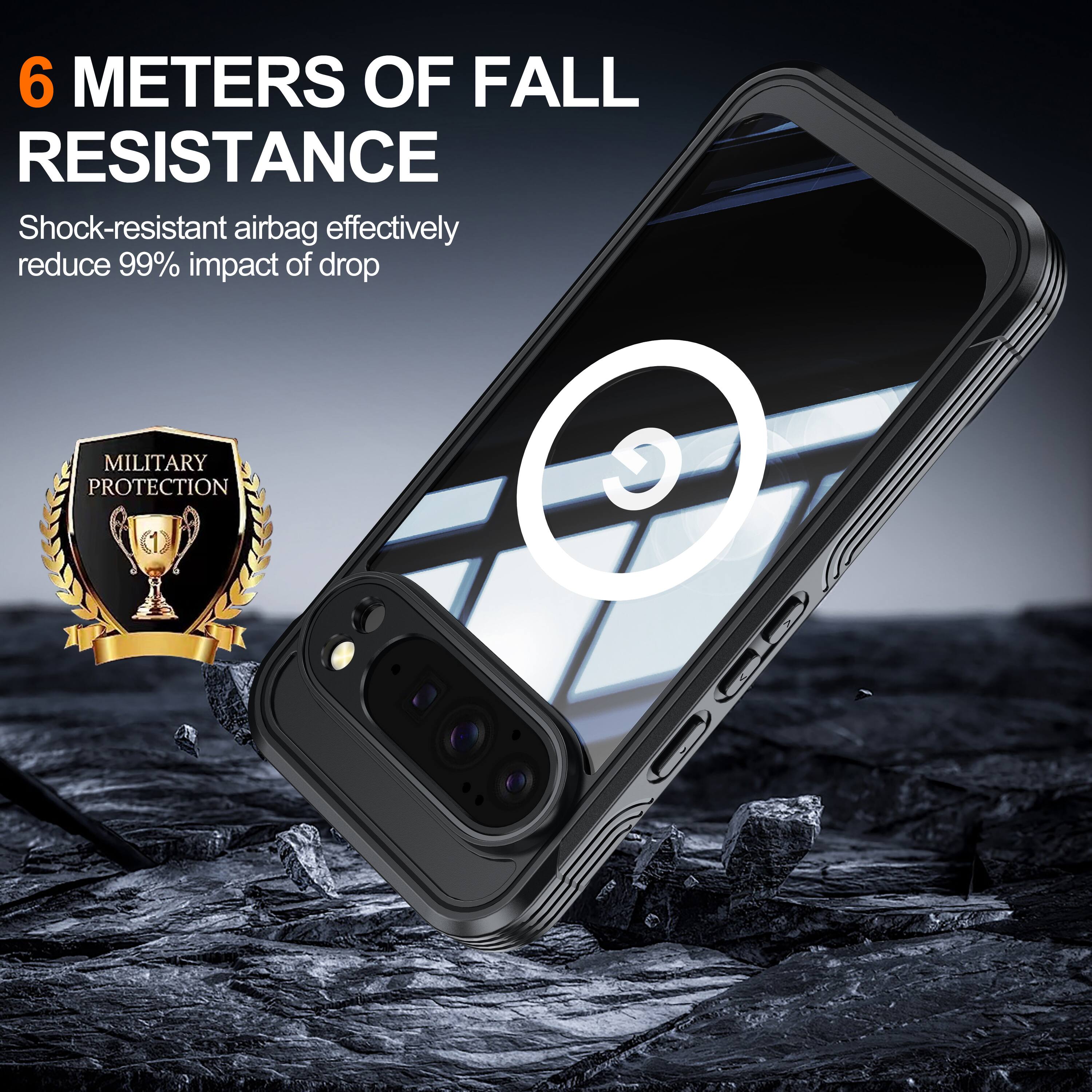 6 METERS OF FALL RESISTANCE  
Shock-resistant airbag effectively reduce 99% impact of drop  
MILITARY PROTECTION