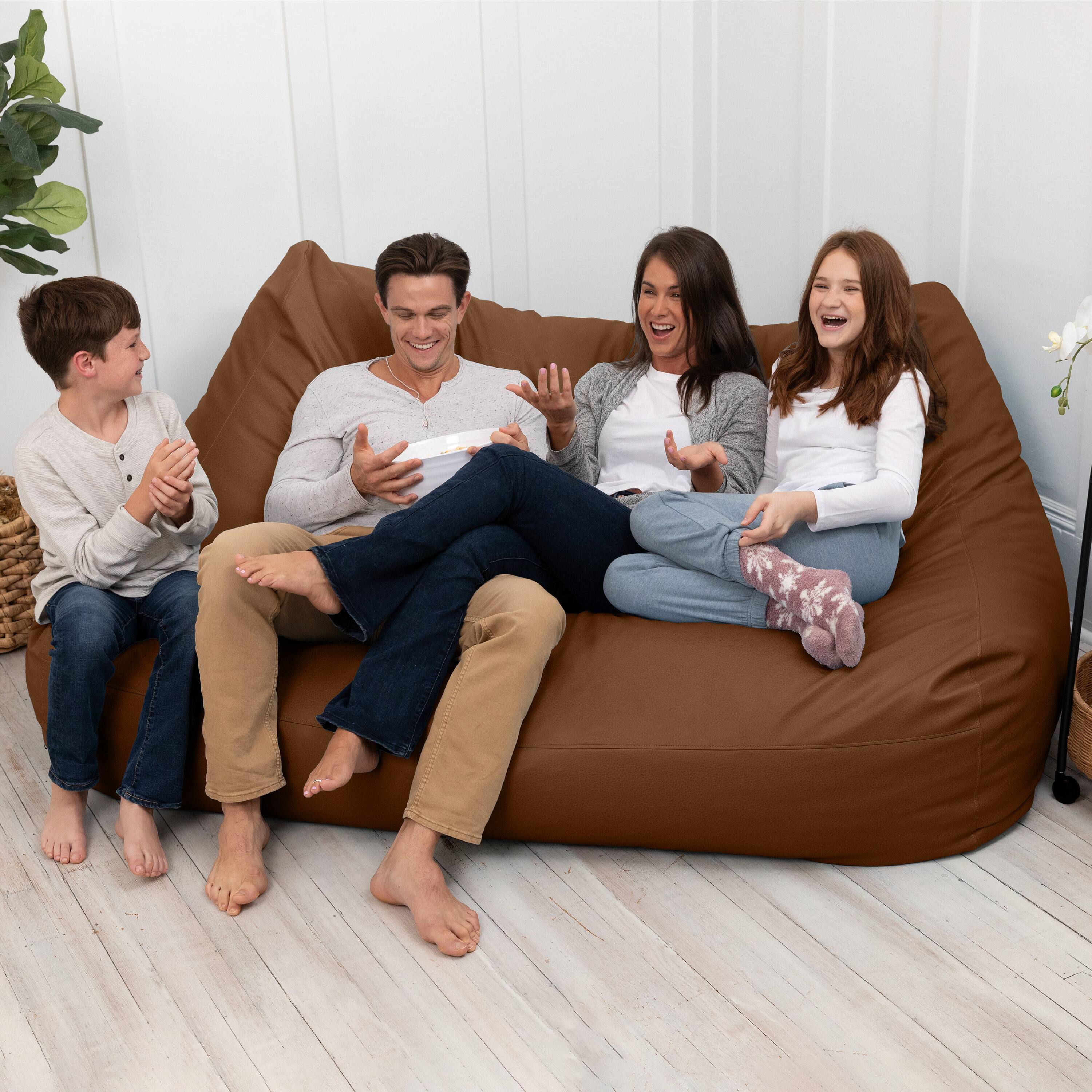 Left. Jaxx - Atrium Collection Lozia Loveseat - Large Foam Bean Bag Sofa Faux-Leather - Walnut - Walnut.