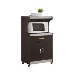 Hodedah - Wheeled Microwave Cart with Drawer and Cabinet Storage, Chocolate Grey - Chocolate-grey