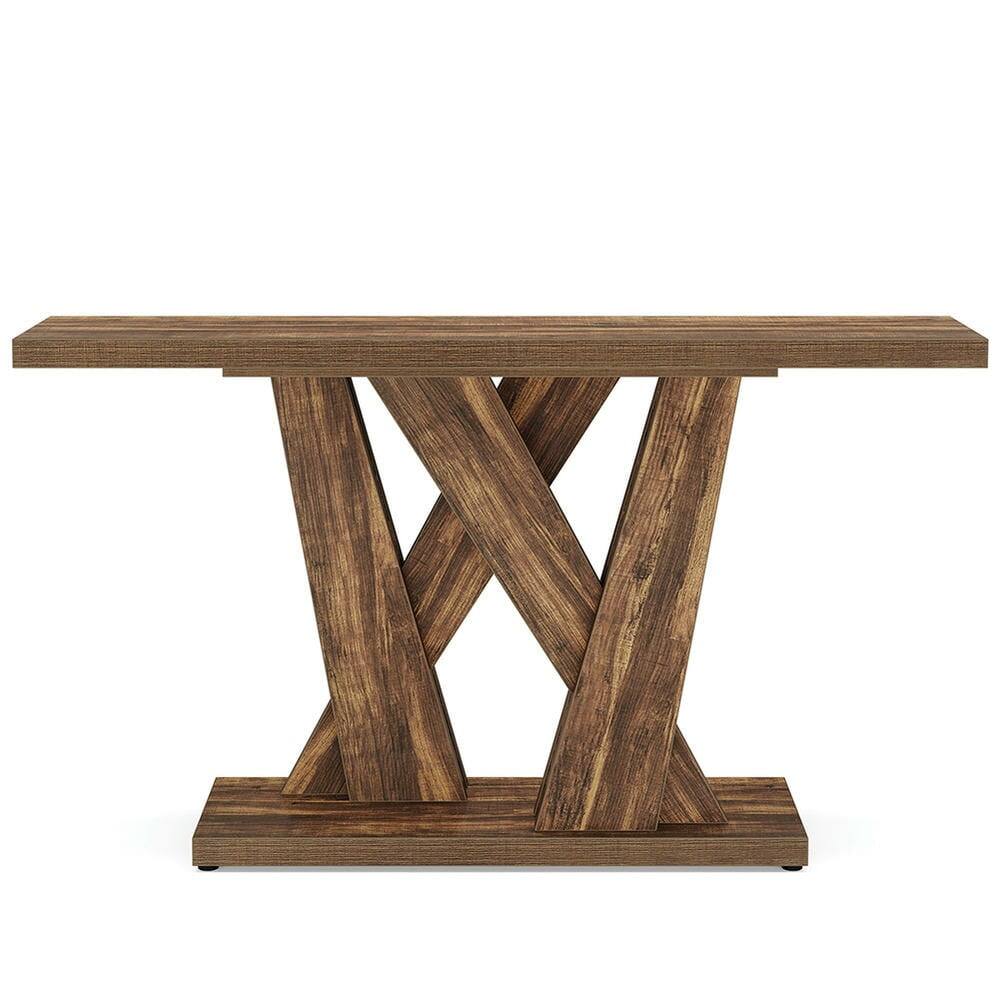 Angle. Kadyn - Entryway Table, Console Sofa Table,55" Console Table, Farmhouse Entryway Table With Geometric Base - Brown.