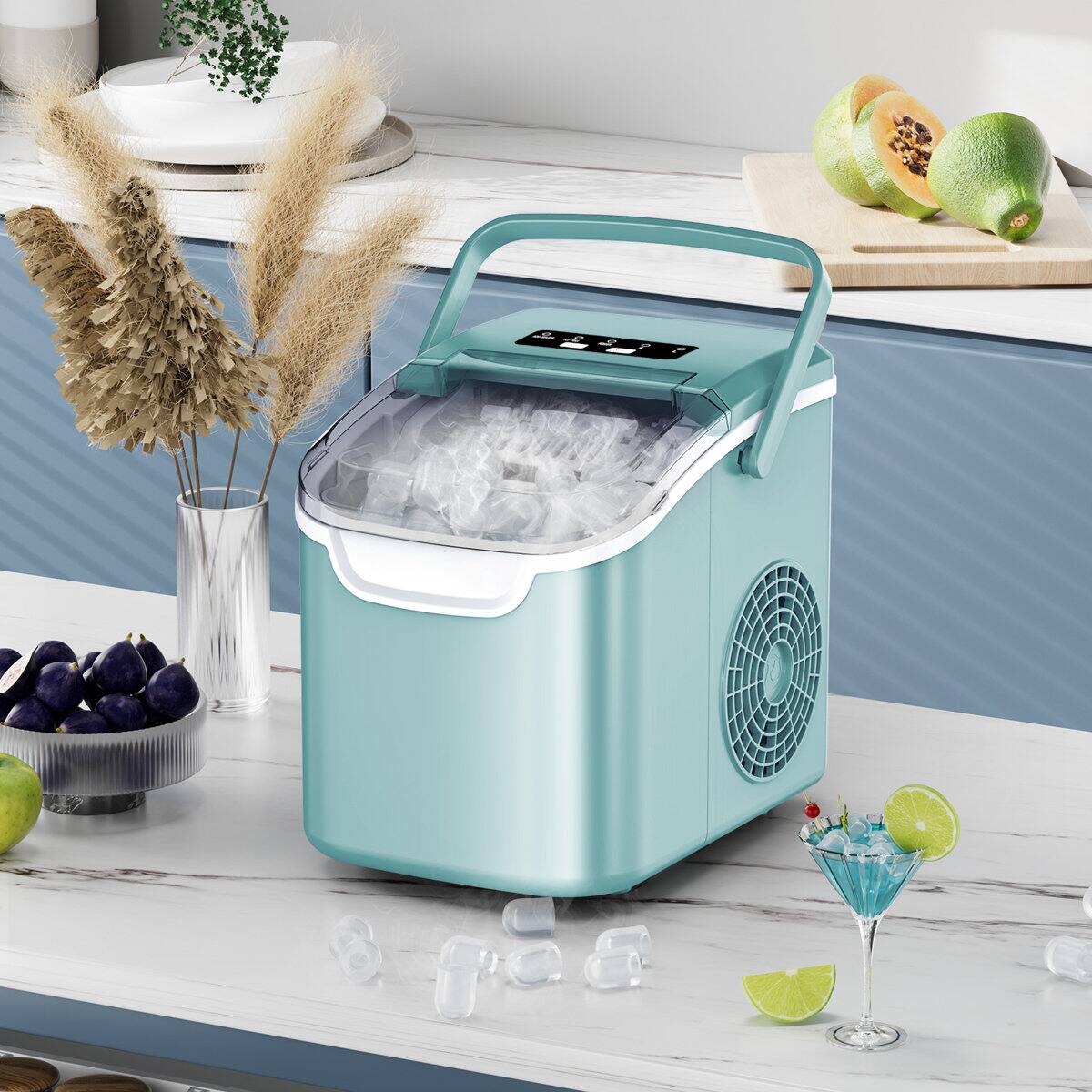 Angle. Electactic - Portable Countertop 12/Q Bullet Ice Maker 26lbs/24h with 8 Larger Bullet Cubes, Portable(green) - GREEN.