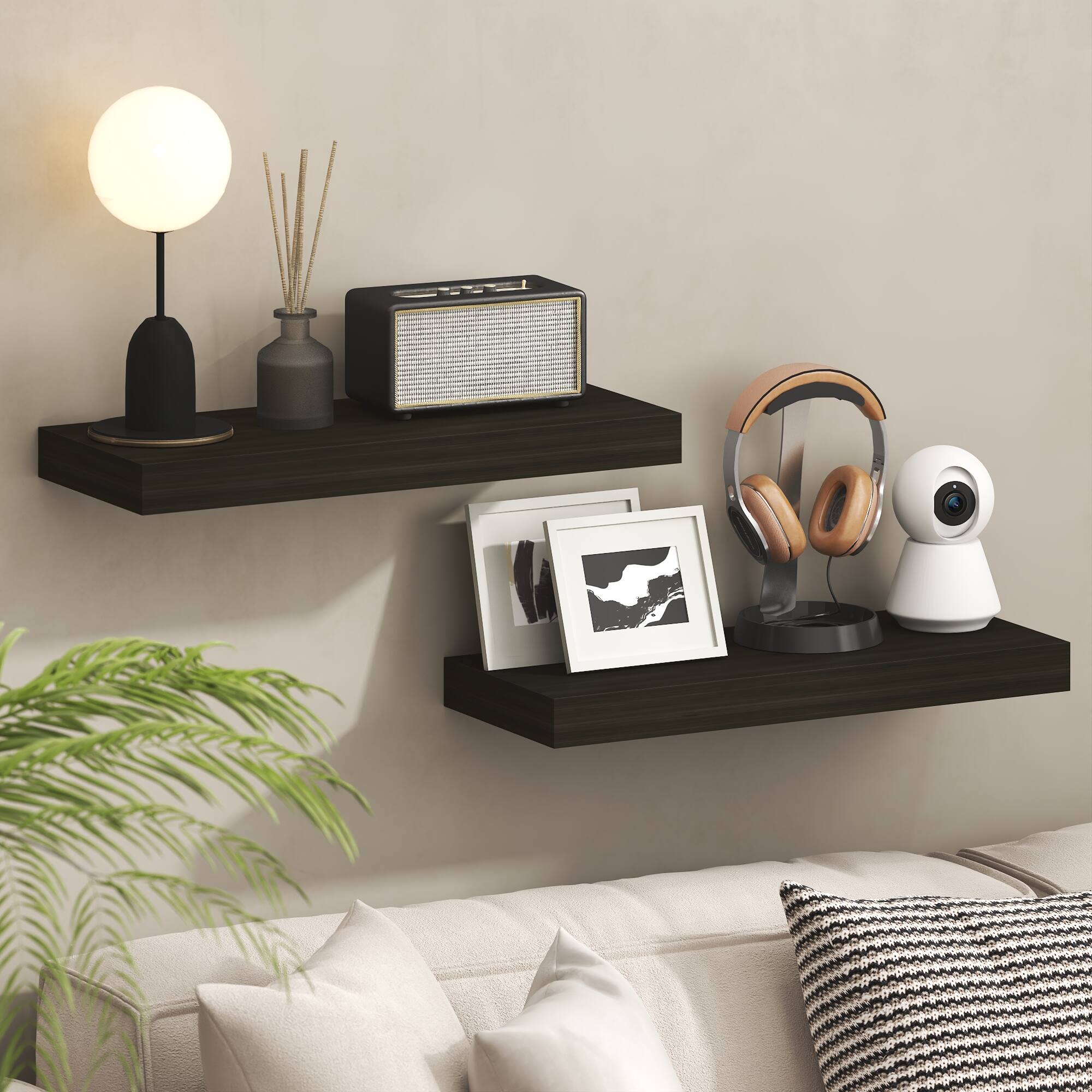 Alt View 1. Furinno - TANNA Floating Shelves for Wall Set of 2, 9 x 24 Wall Shelf, Wall Mounted Shelf with Invisible Bracket, 2-in Thick - Tobacco Oak.