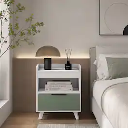 WELLFOR - Modern LED Nightstand with Sliding Drawer and Open Compartment - White